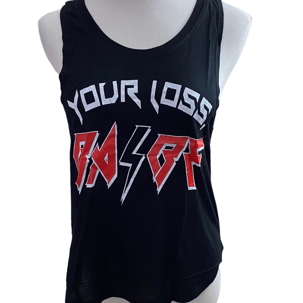 Black White Red Sleeveless Graphic Tee "Your Loss" Lightning Bolt Muscle Tank